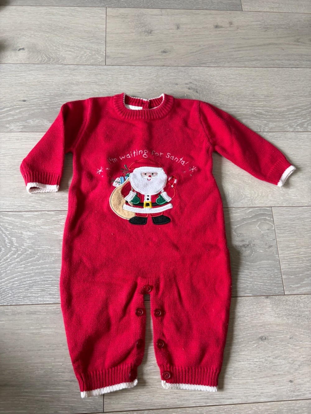 Red Santa Knit Baby Footie One-Piece